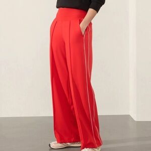 Athleta Red Wide-Leg Track Pants with White Side Stripe